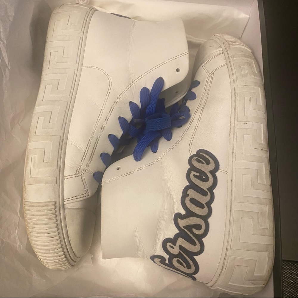 Versace White Sneakers with Blue Laces - Picture 3 of 6